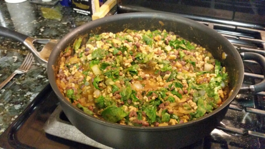 Ground Pork, Adzuki beans, and Turnip Greens with Masala Sauce