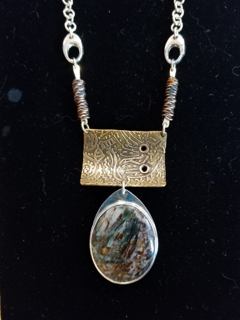 Astrophyllite, Sterling Silver, and Brass Pendant