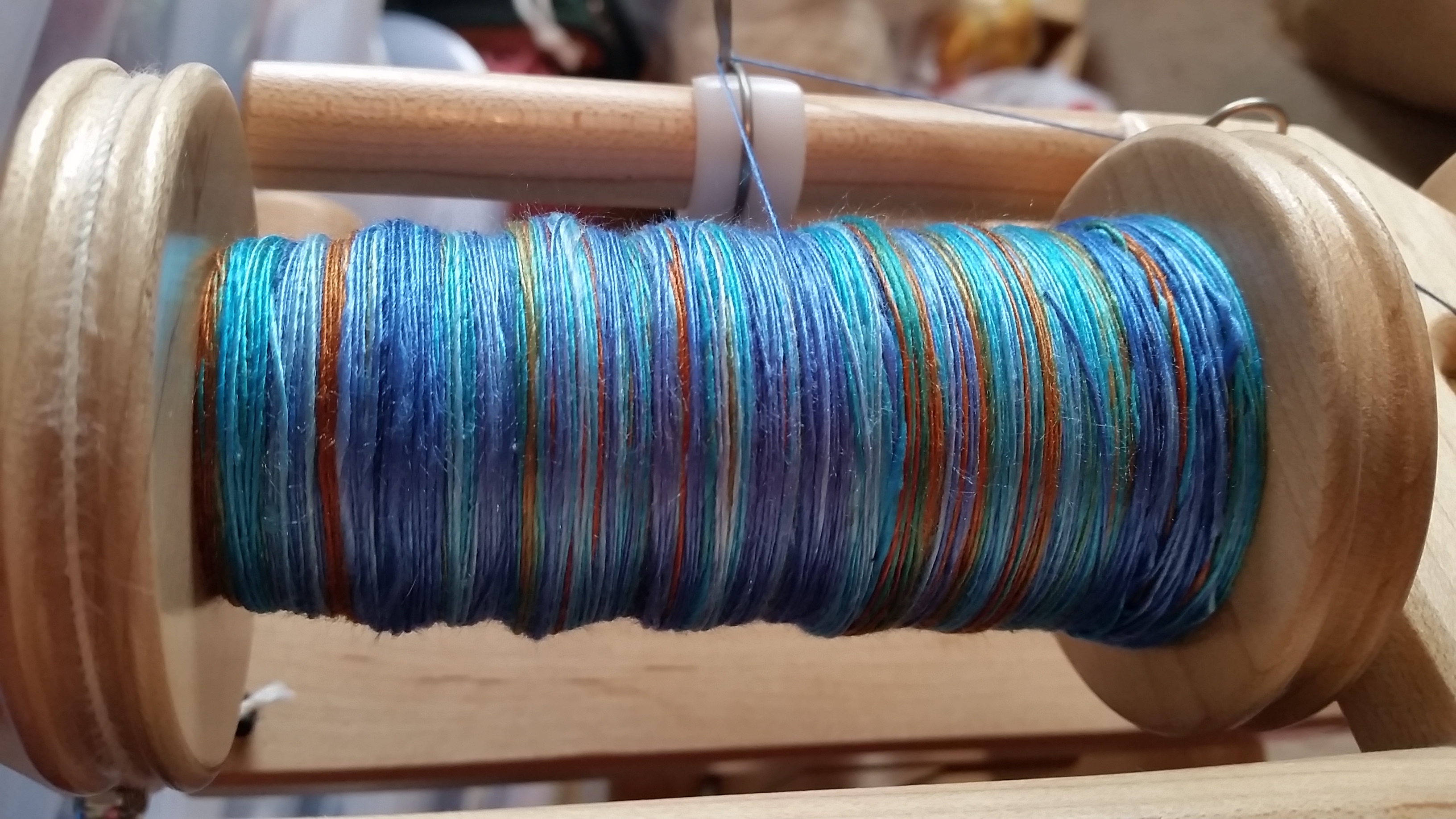Spun New Blue Bombyx Silk yarn