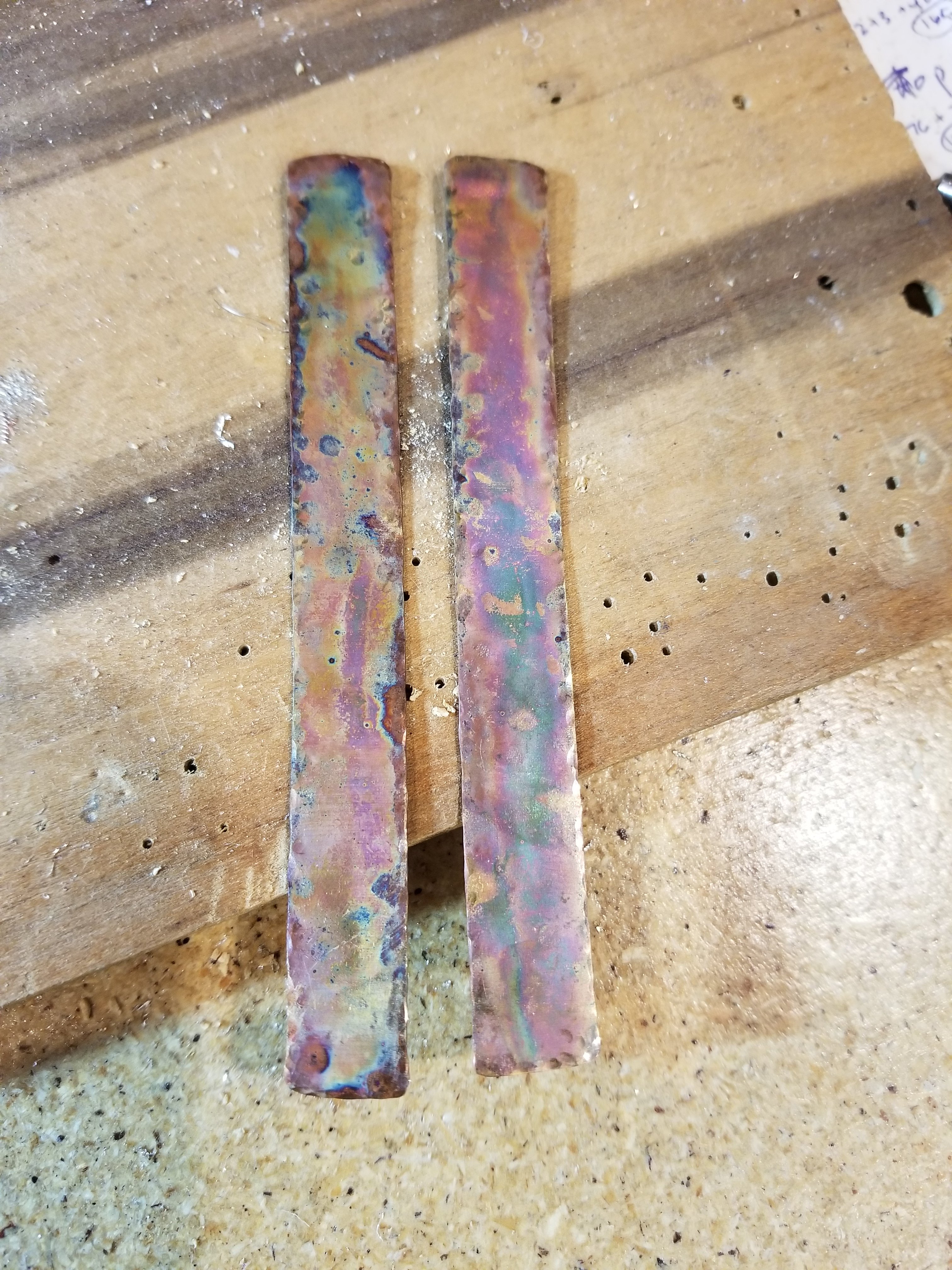 Torch-fired copper strips
