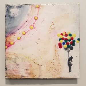 Balloon Girl Encaustic Painting by Brian Dunning